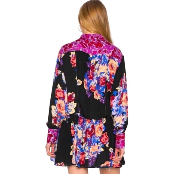 Free People Brunch a Bunch Tunic Shirt Deep Combo Button Down Size Small - Picture 2 of 10